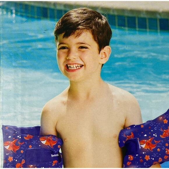 Swim Schools Blue and Orange Fabric Arm Floats 30-50 lbs. New in Box - Picture 5 of 7